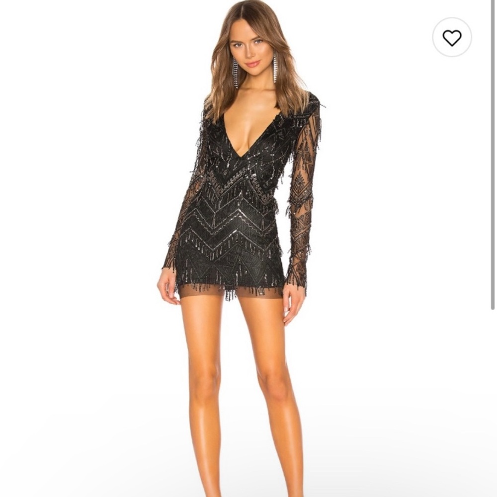 Nia Sequin Fringe Dress in black superdown